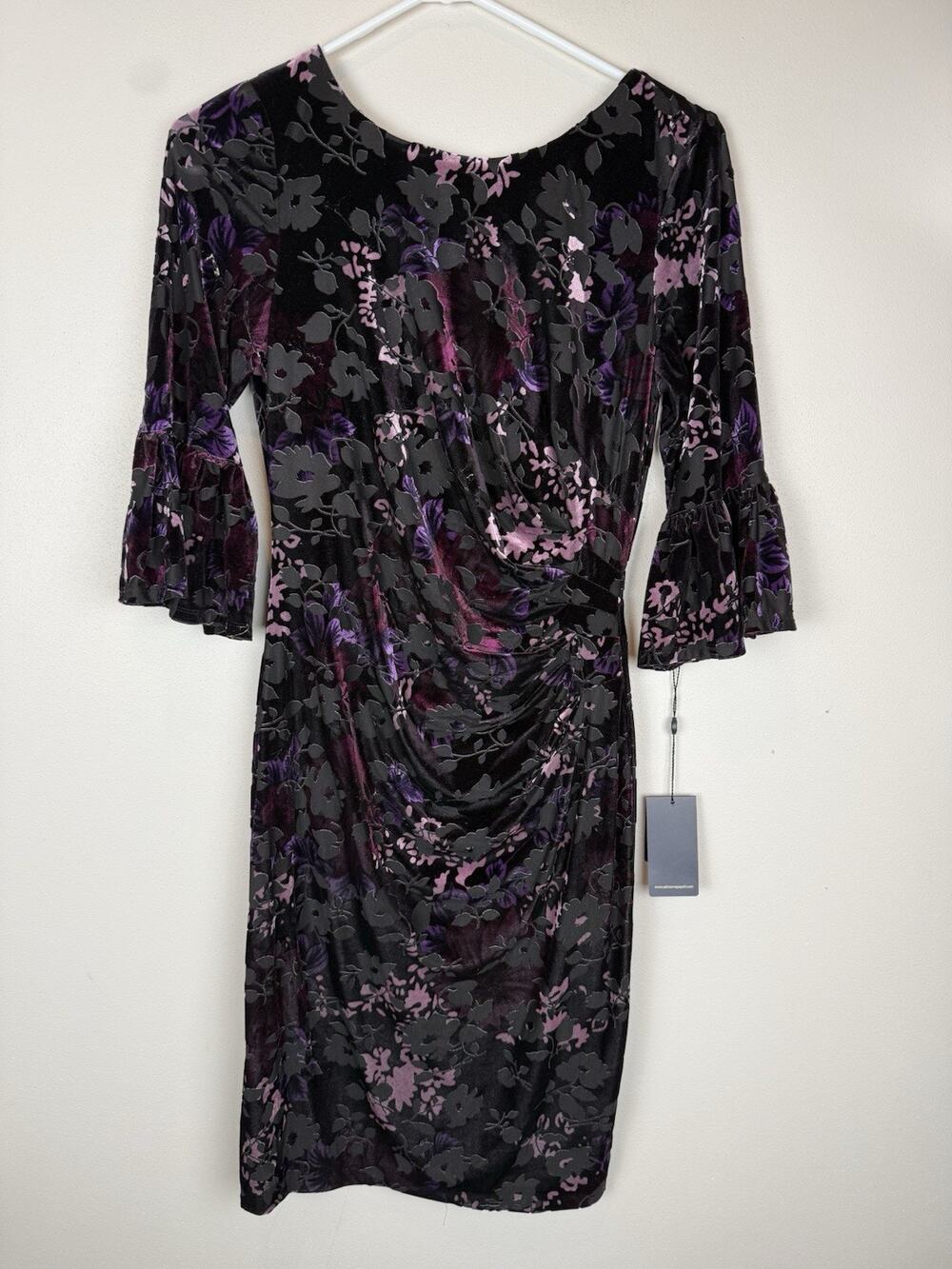 Adrianna Papell floral burnout velvet sheath dress Purple Floral Sz 4 NWT